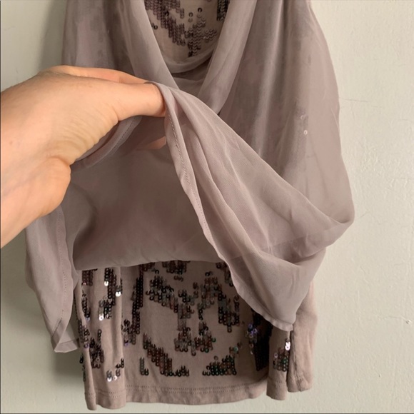 GUESS Sequin Cowl Neck Chiffon Embellished Blouse - Picture 9 of 12